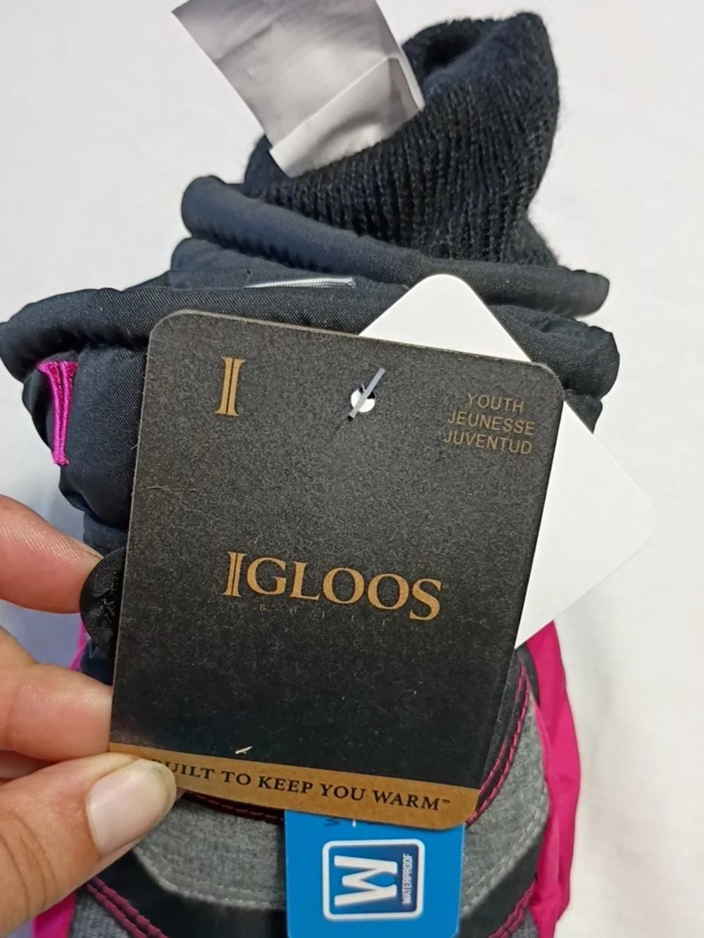 NWT Igloos Pink,Black Gray  Insulated Winter Mittens Youth Small/Medium